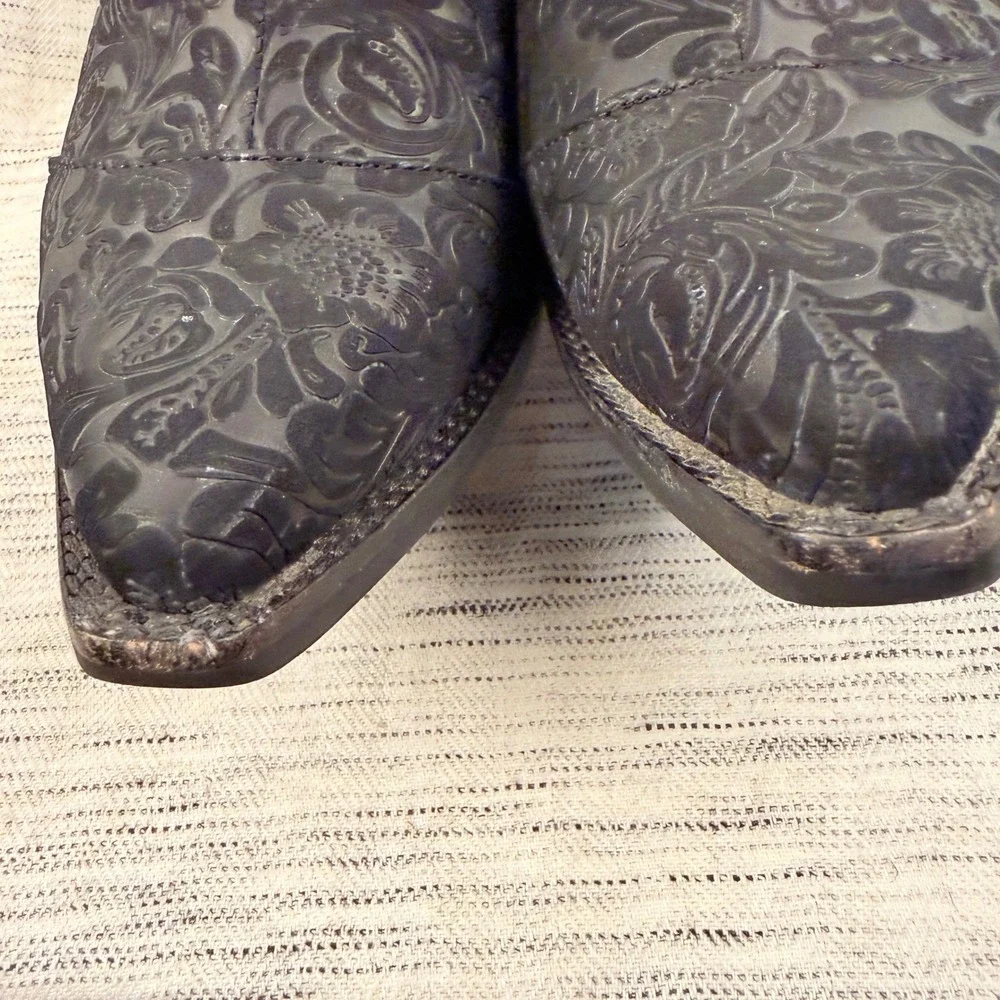 Jeffrey Campbell‎ Free People Black Leather Jacquard Embossed Ankle Boots 10